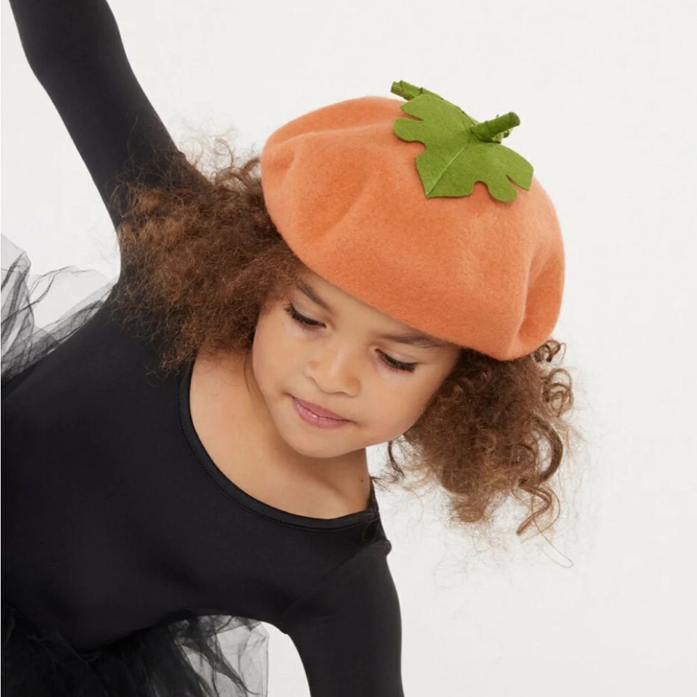 I Love Plum Pumpkin Beret Orange Wool Blend